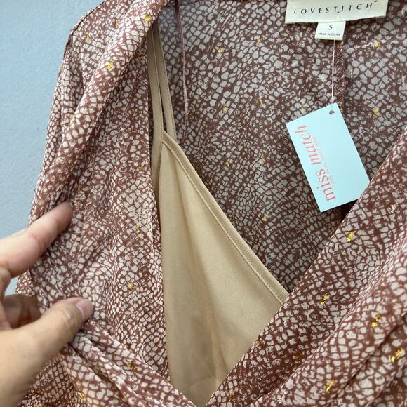 Lovestitch Wrap Dress Women's Size S Rose Gold V-neck Flowy Romantic Preppy NWT - Picture 3 of 12